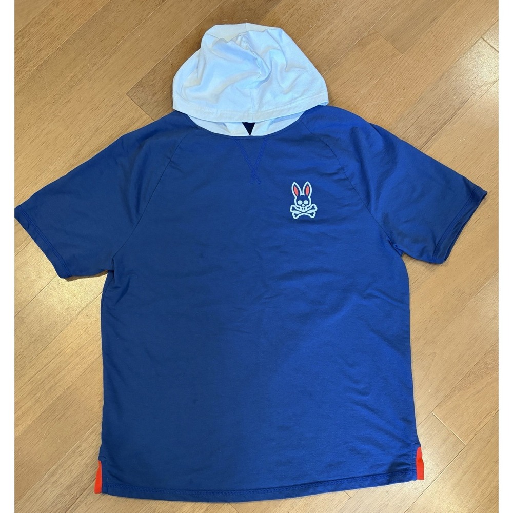 Psycho Bunny Hooded Tee Shirt Blue White Hood Large Robert Godley High Hoodie